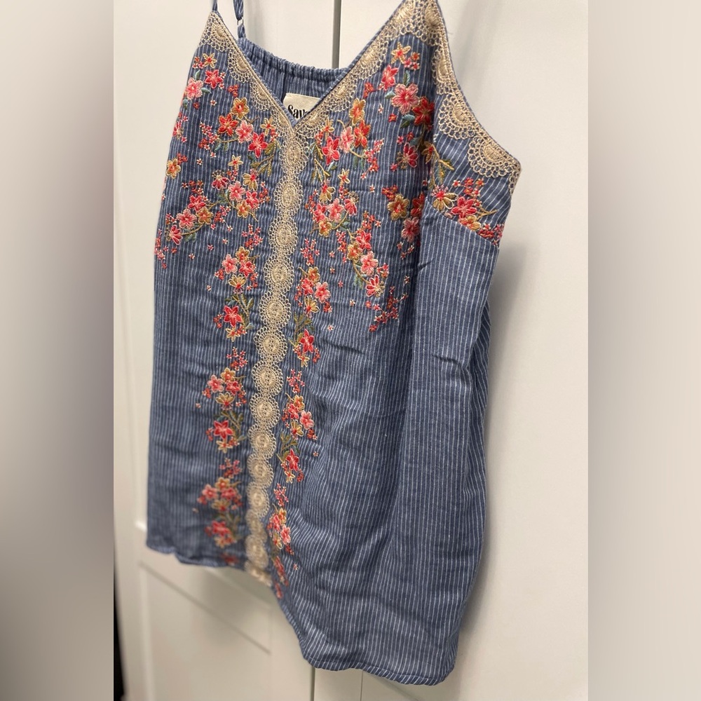 Savanna Jane Blue Camisole with Red and Gold Embroidery